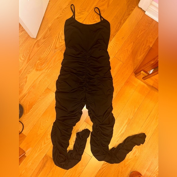 Stacked Jumpsuit black ruffled women small skinny tank romper - Picture 4 of 7